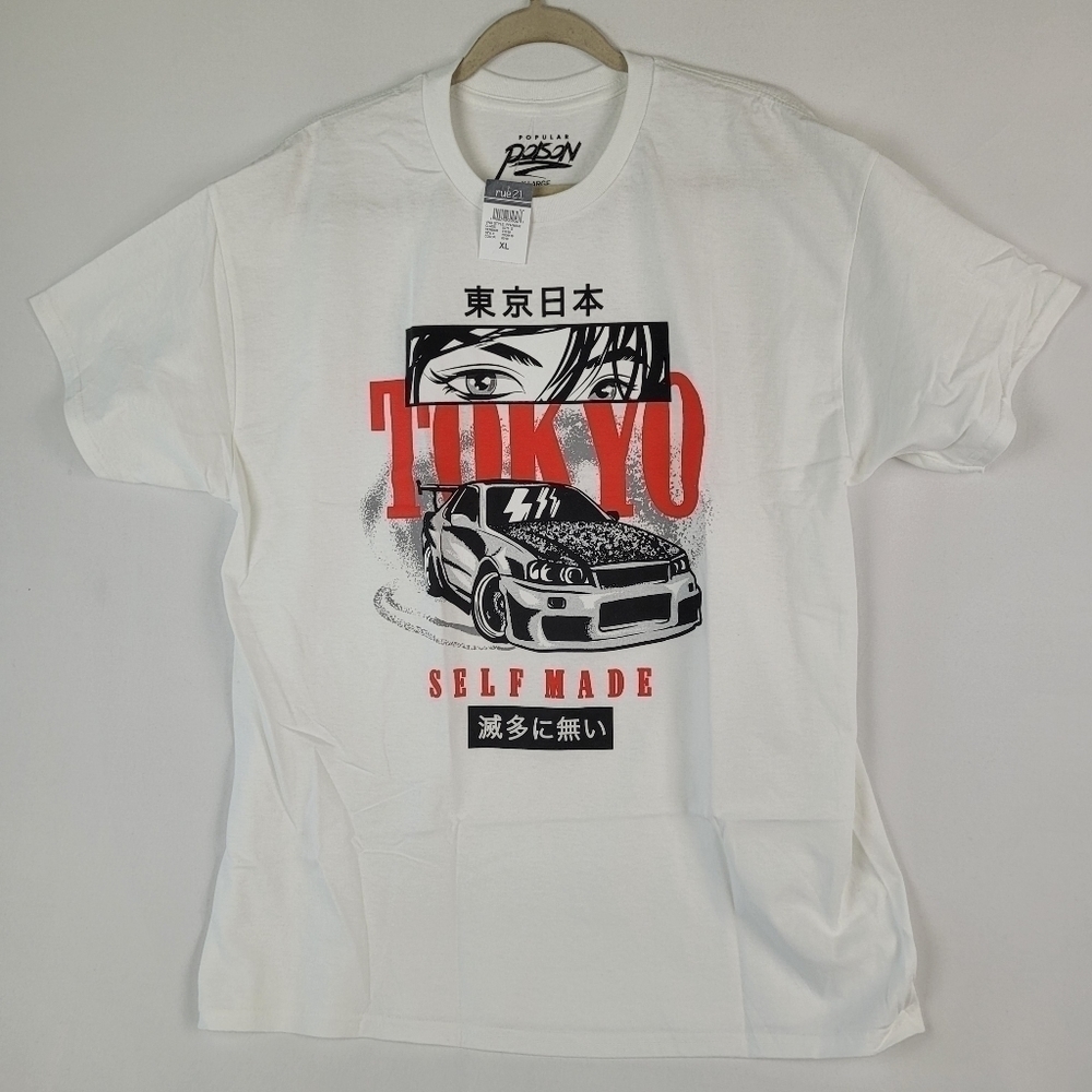 NWT Popular Poison Tokyo Self Made Tee T-Shirt White Mens Sz XL Crew Neck